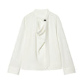 Women's lace up collar pleated shirt