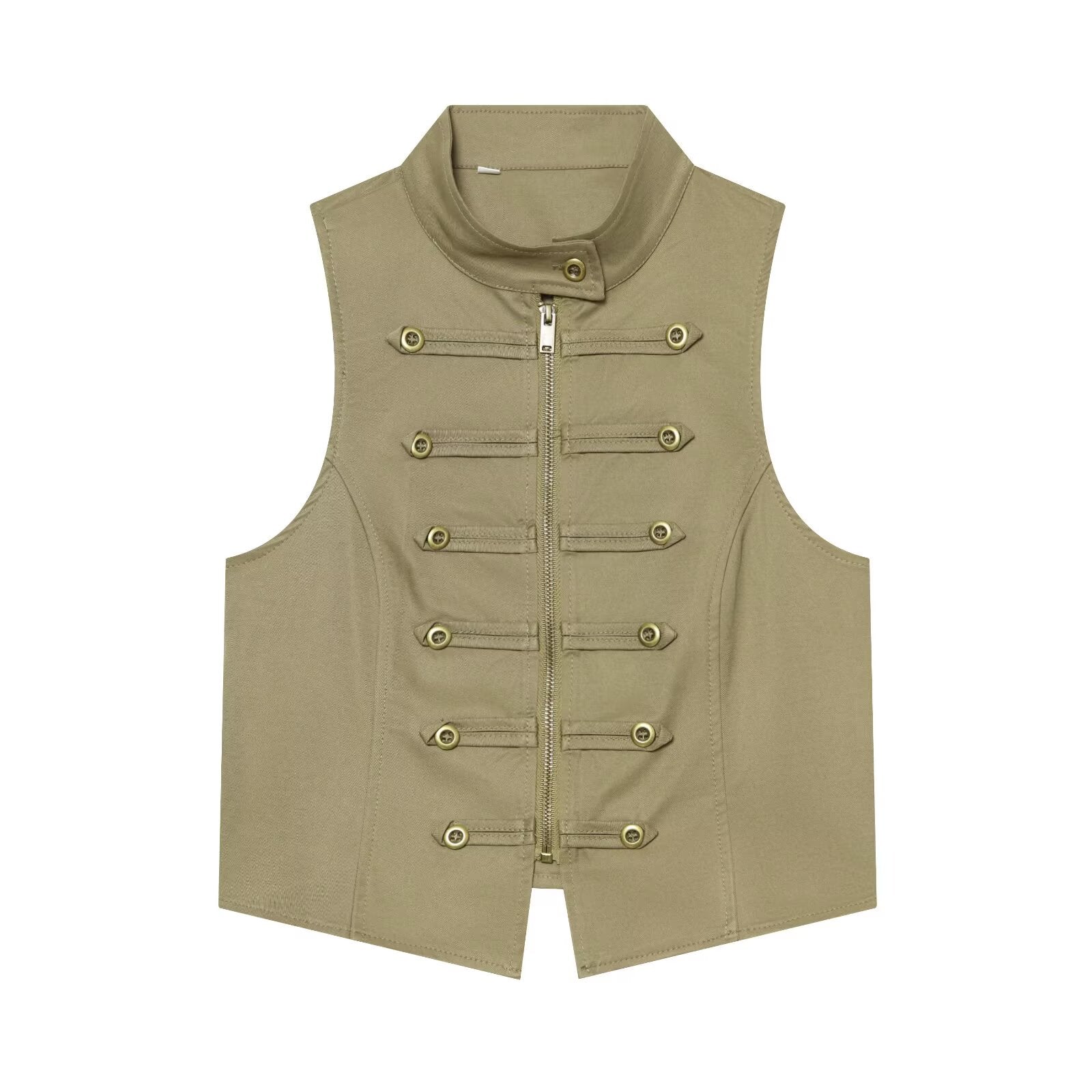 suit Women's 2 pieces buckle decoration short zipper vest+shorts