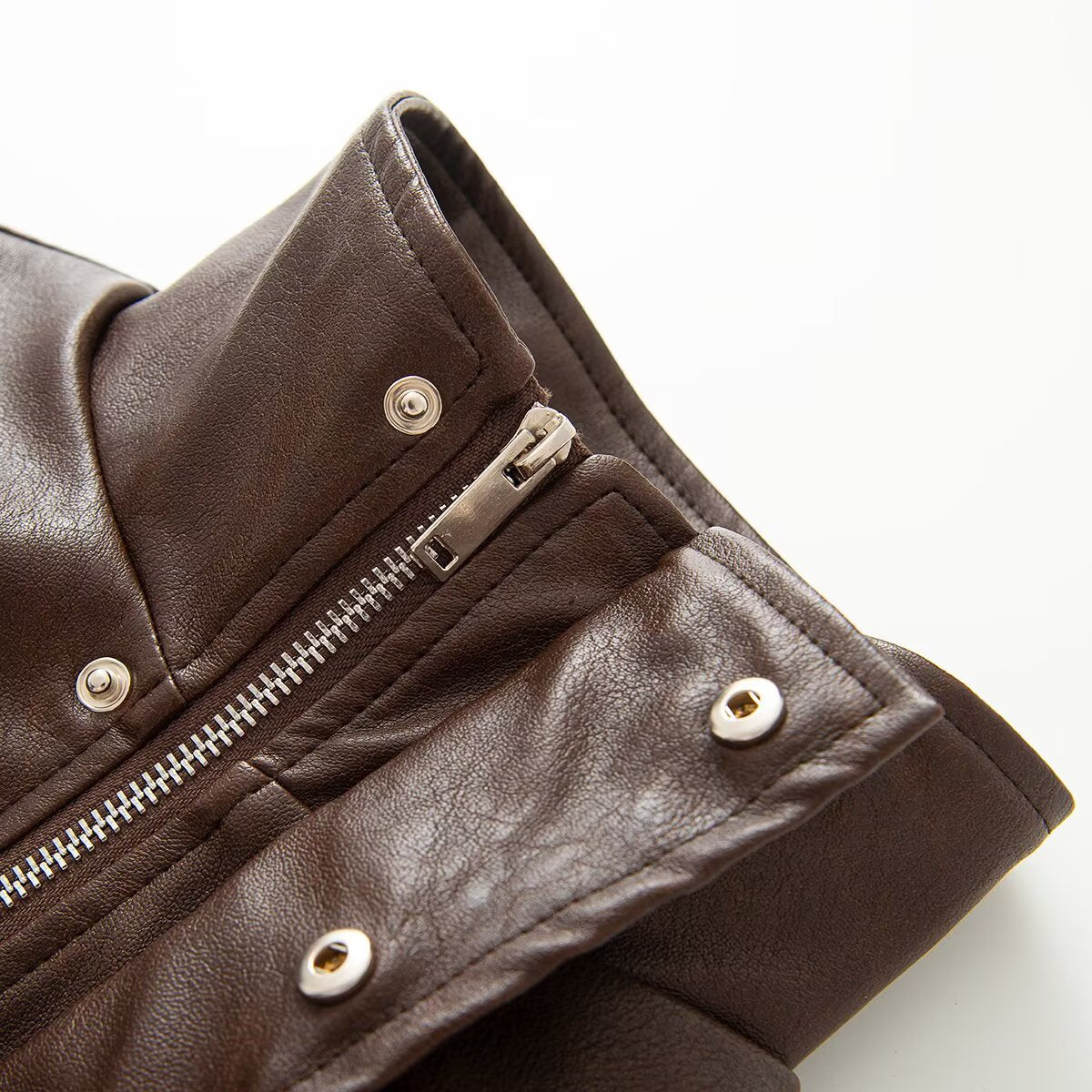 2026 Women's slim stand collar PU leather jacket