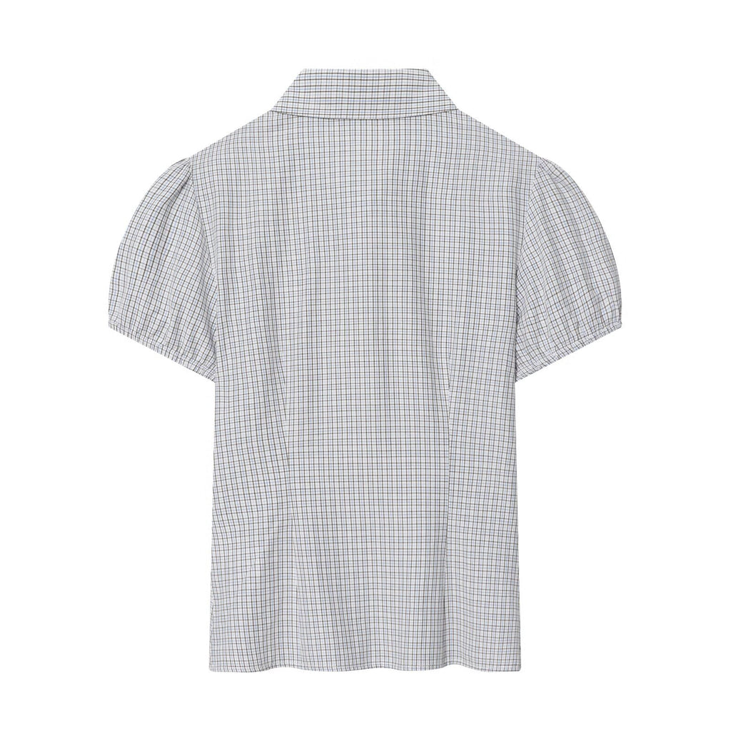 Women's short sleeved plaid elastic poplin shirt