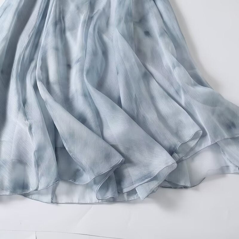 Women's ruffled hem draped printed MIDI skirt