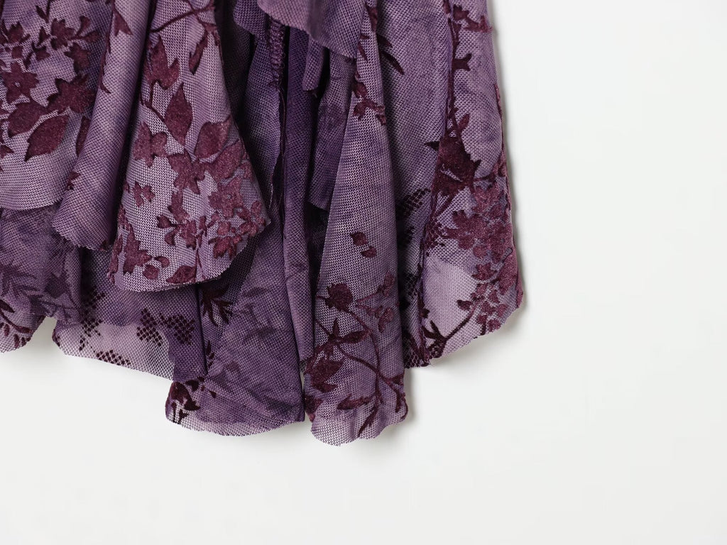 Women's layered decorative flocking tulle dress