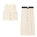suit Women's 2 pieces sleeveless V-neck top+Skirts