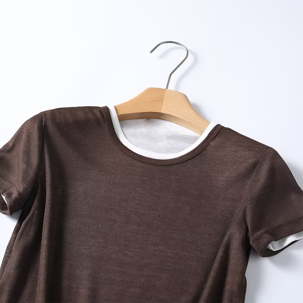 Women's O Neck double-layer short sleeved T-shirt