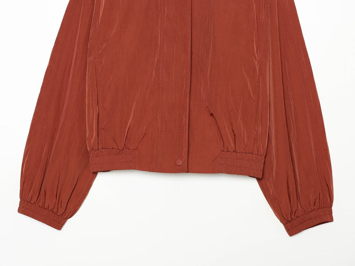 Women's standing collar pleated pilot jacket Coat