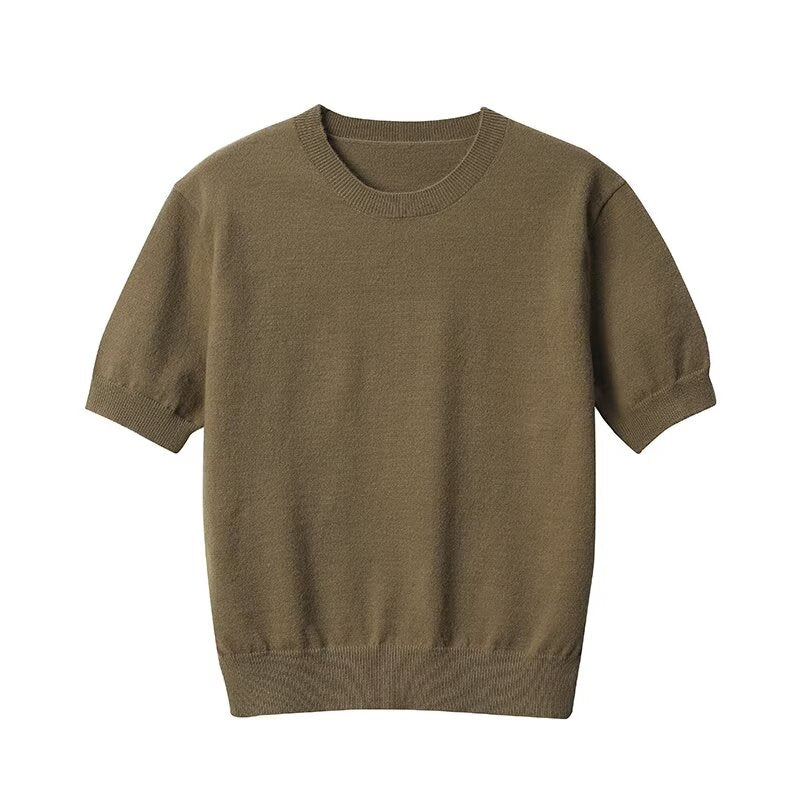 Women's O Neck short sleeved knitted pullover