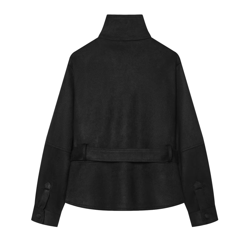 Women's with belt suede short slim jacket Coat