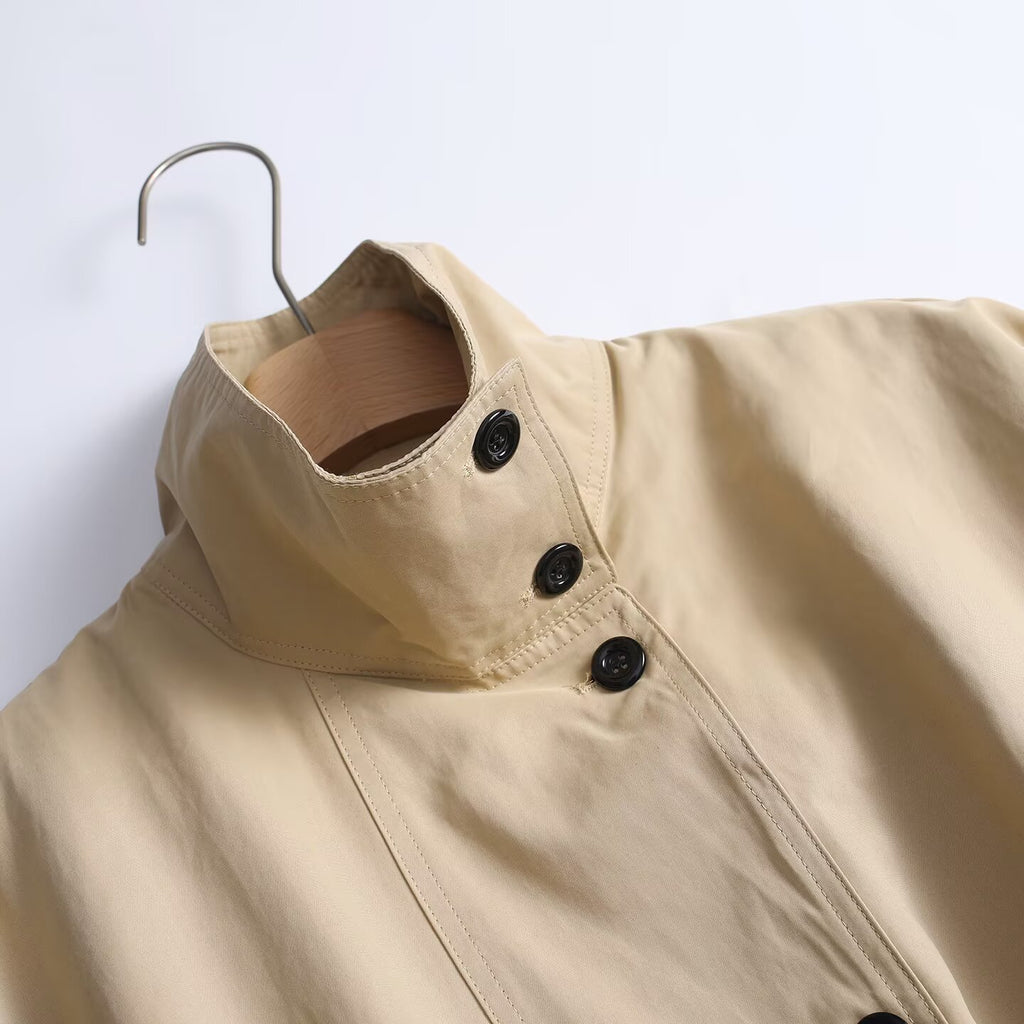 Women's casual pleated stand collar flying jacket Coat