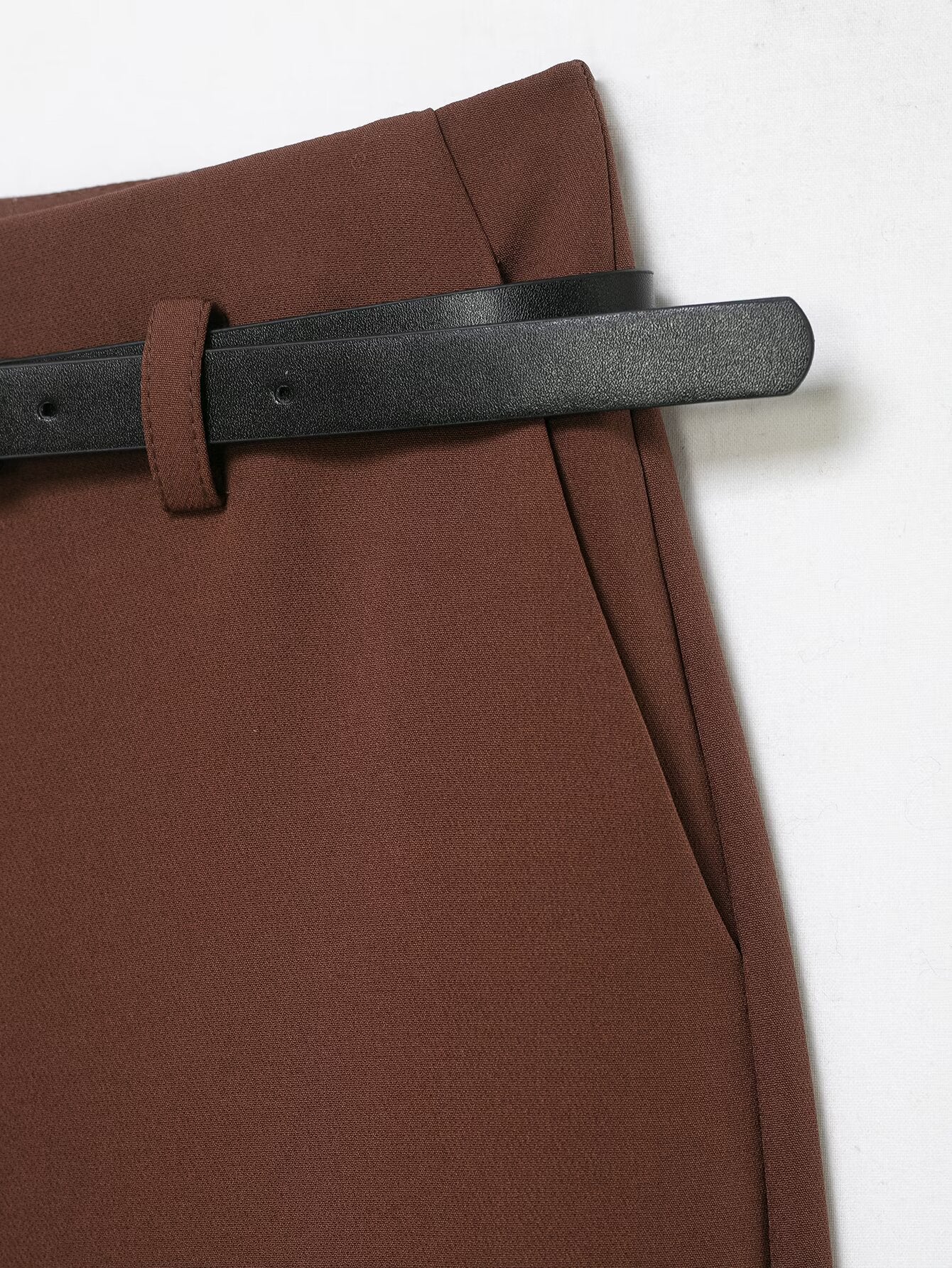 Women's rolled hem design casual With Belt pants