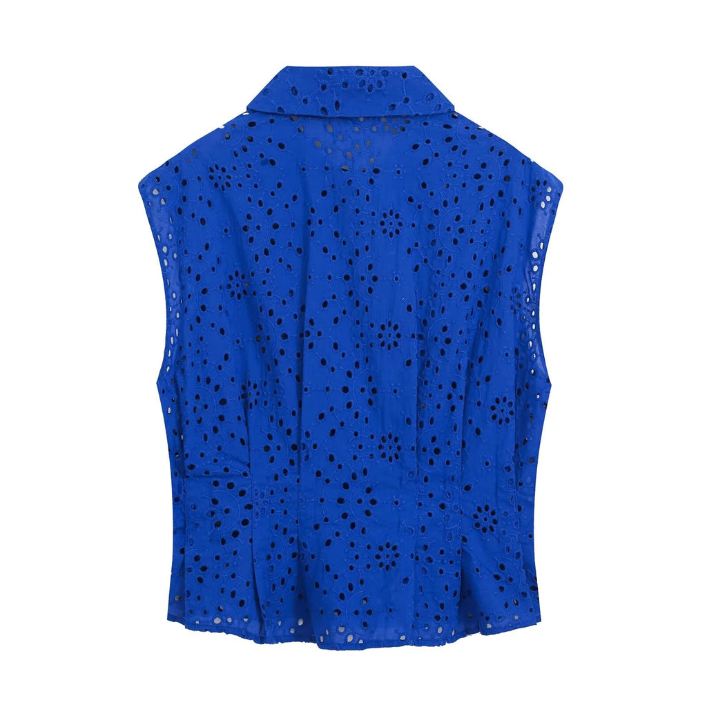 Women's hollowed out embroidered top