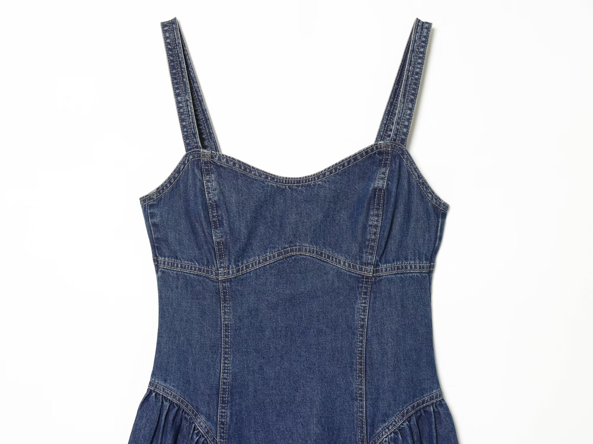 Women's flared skirt hem vacation style denim dress