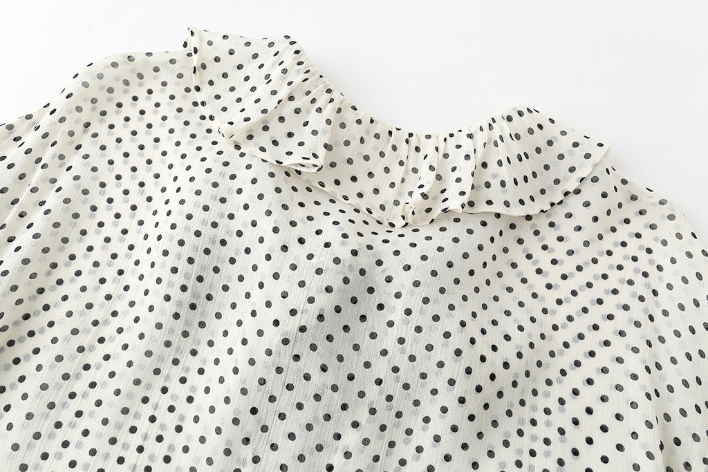 Women's bow decoration polka dot shirt