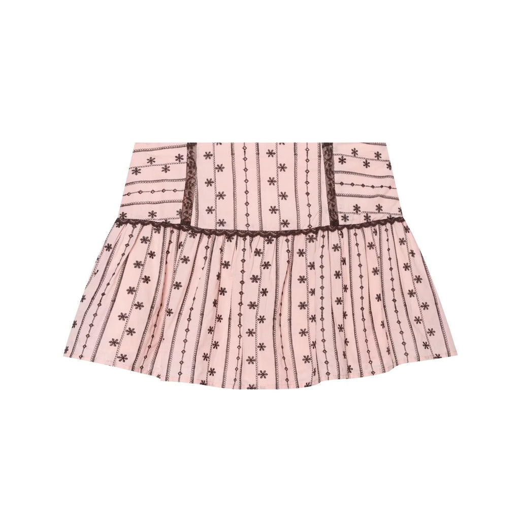 suit Women's 2 pieces lace bow decoration embroidered top+ Shorts Skirts