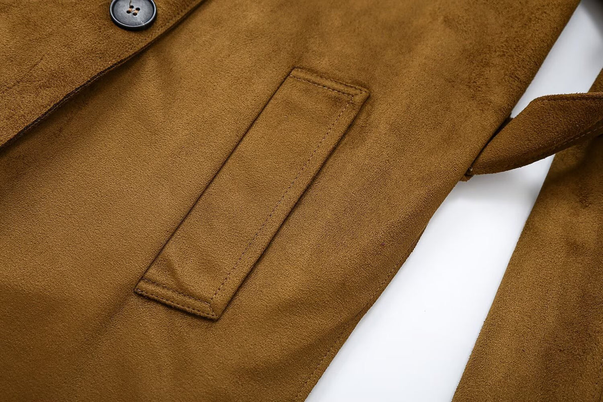 Women's with belt loose suede effect windbreaker Coat