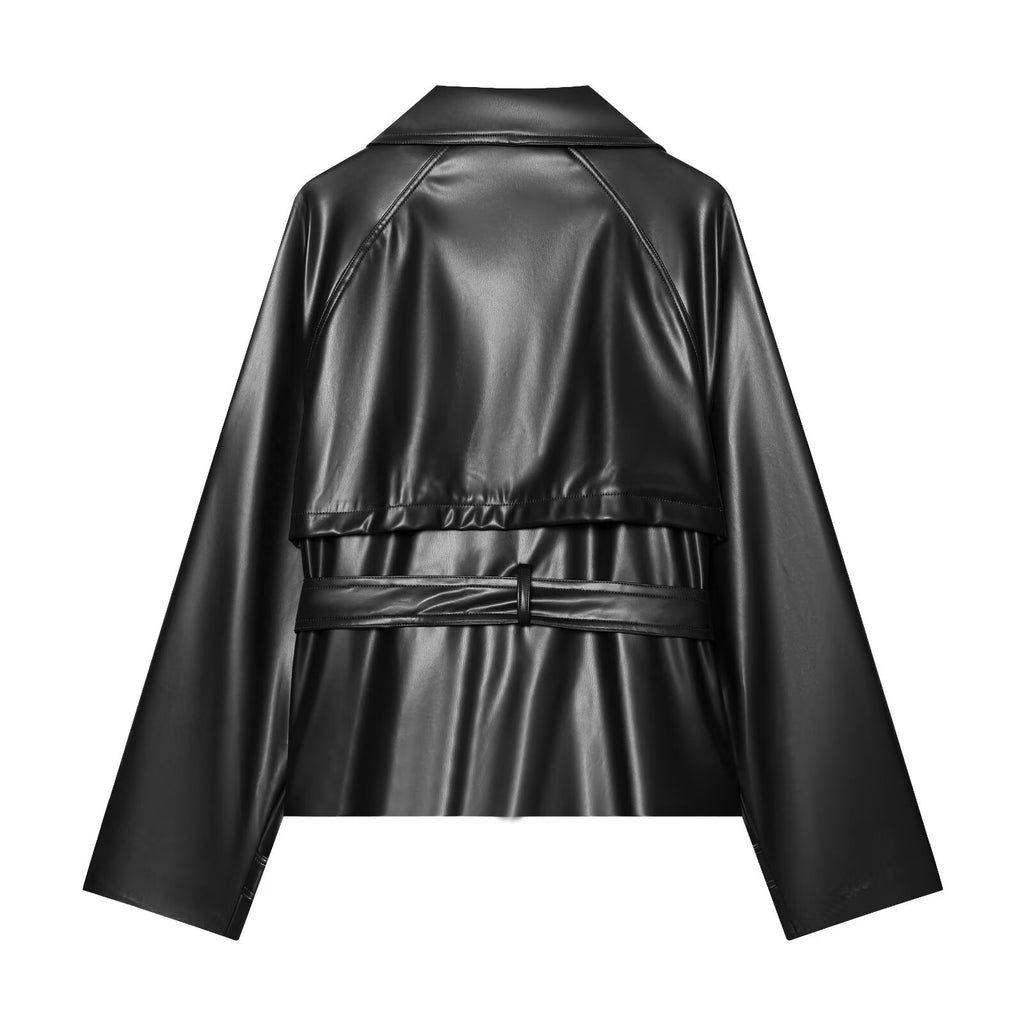 Women's with drawstring casual faux leather jacket