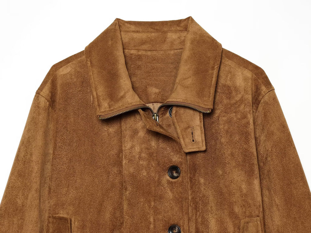 Women's retro suede textured stand collar jacket