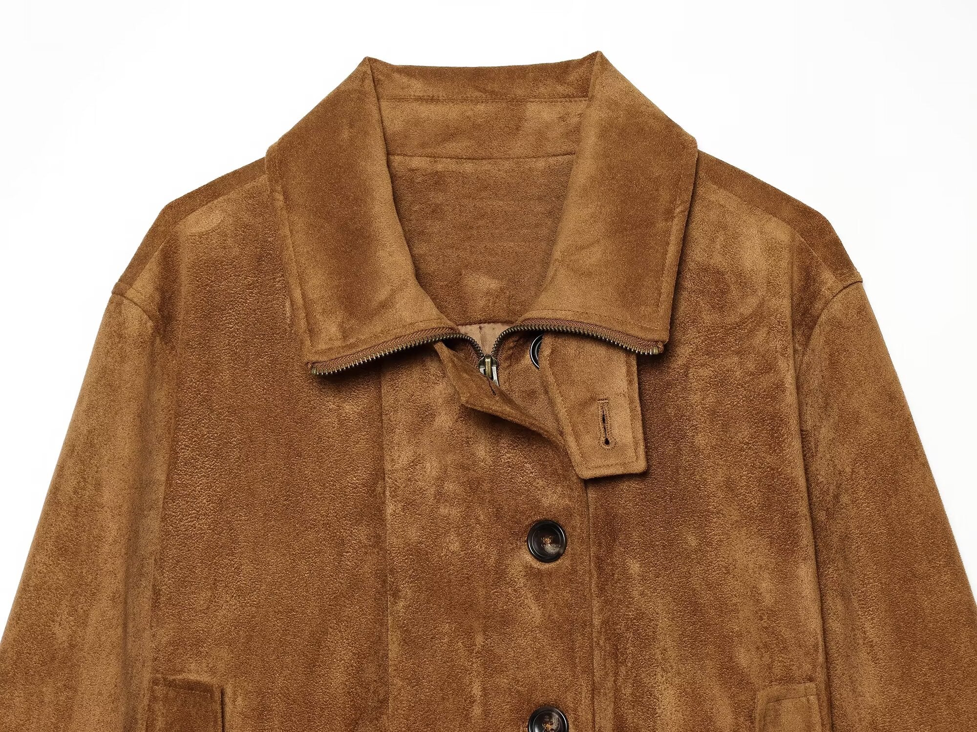 Women's retro suede textured stand collar jacket