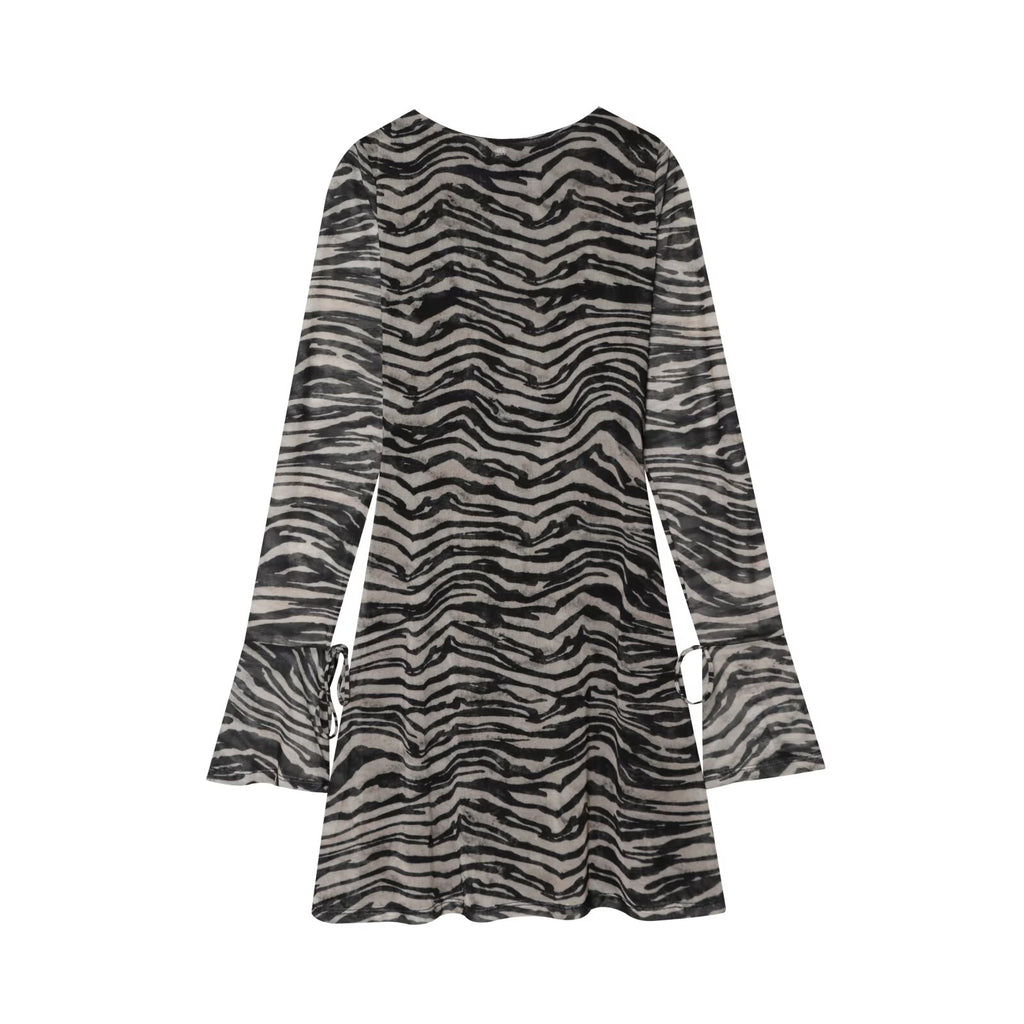 Women's animal striped printed tulle mini dress