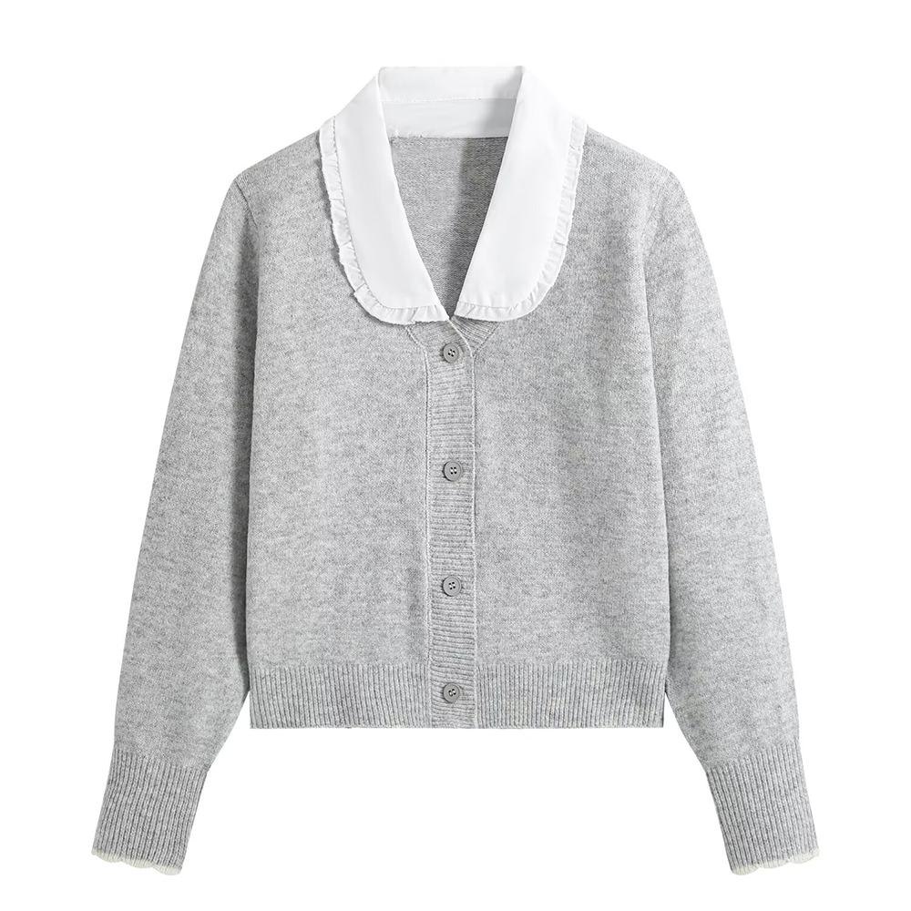 Women's doll collar breasted knitted cardigan