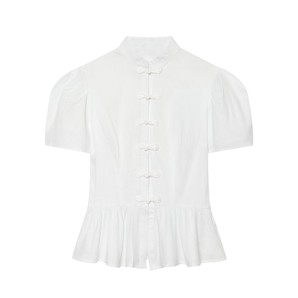Women's short sleeved A-line-shaped striped shirt