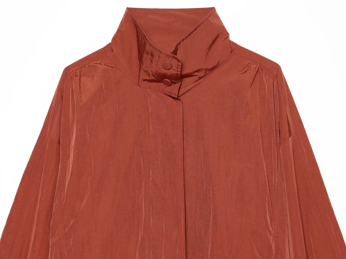 Women's standing collar pleated pilot jacket Coat