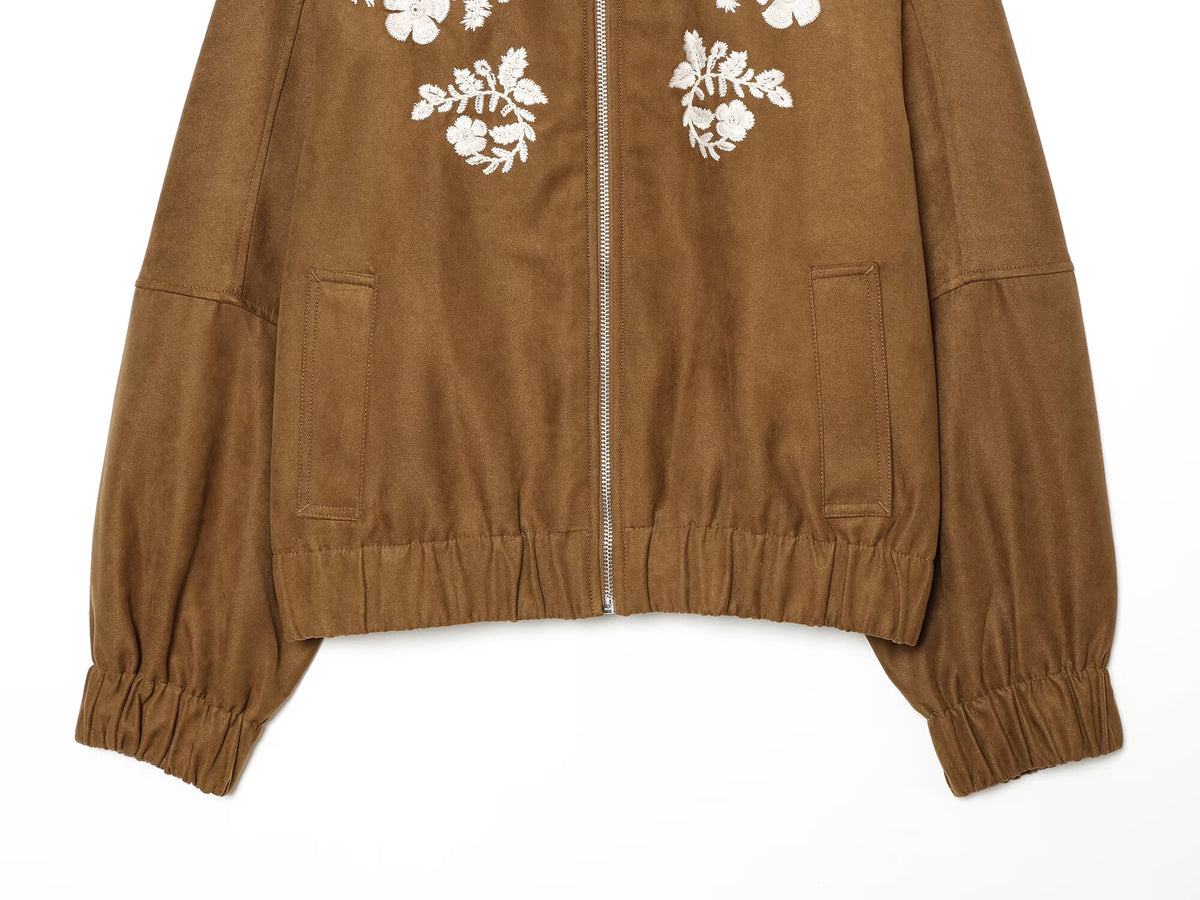 Women's printed decorative stand collar pilot jacket