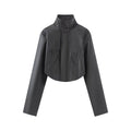 2026 Women's slim stand collar PU leather jacket