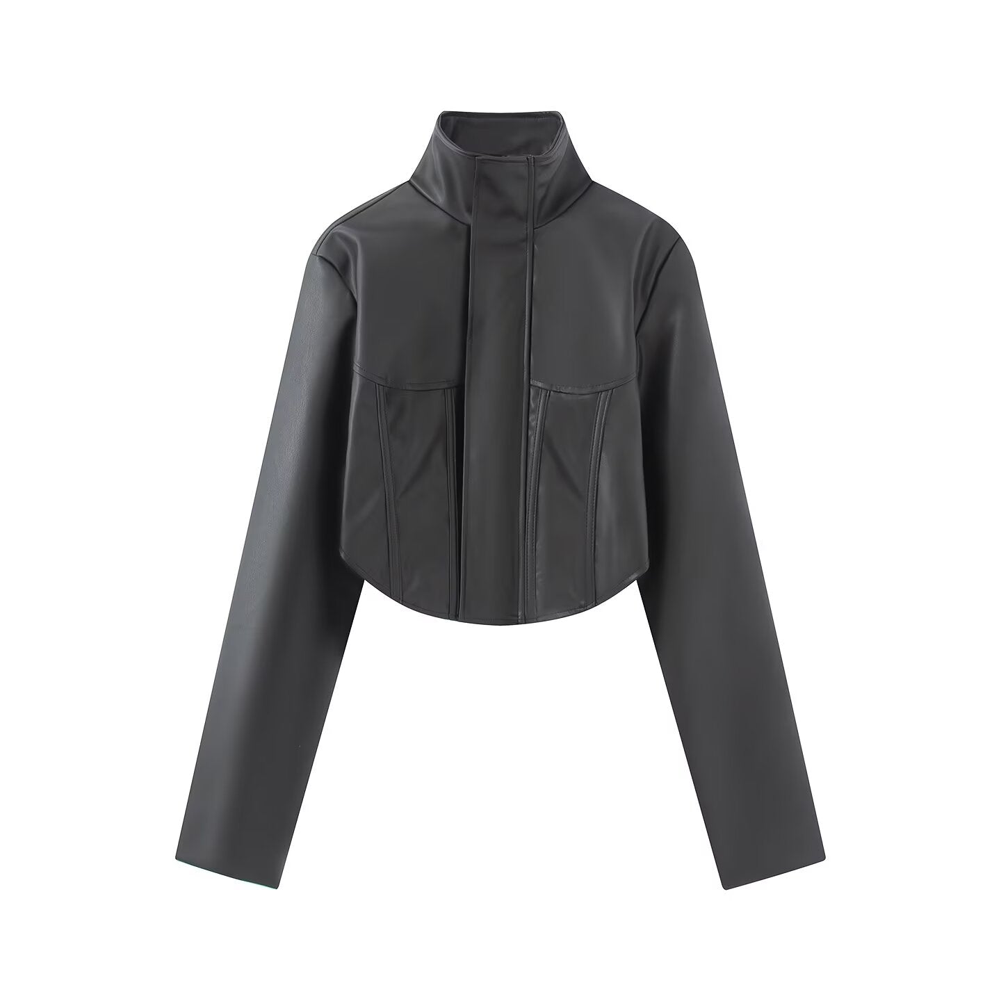 2026 Women's slim stand collar PU leather jacket