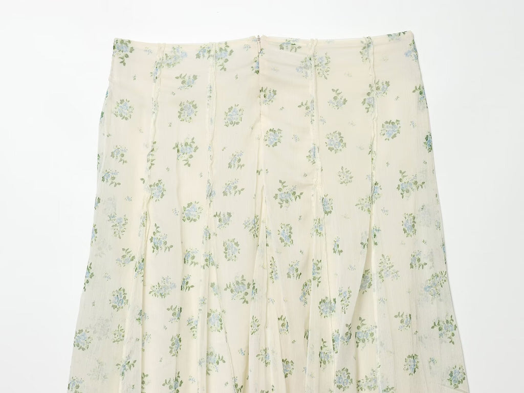 suit Women's 2 pieces chiffon floral A-line MIDI skirt+floral top