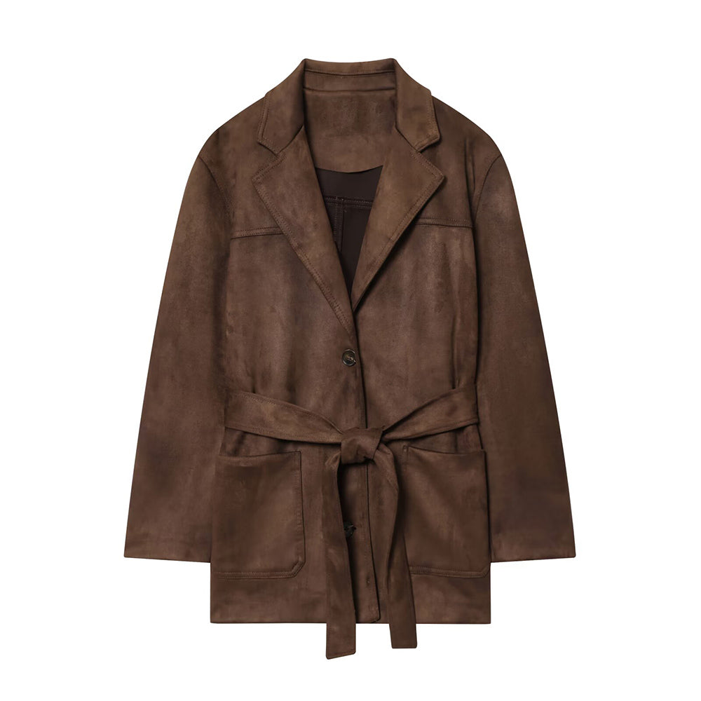 Women's new fashion with Belt loose Anti suede effect jacket Coat