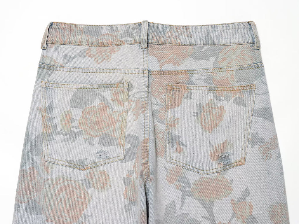 Women's printed low waisted loose jeans