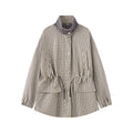 Women's stand collar casual waist cinched plaid Coat