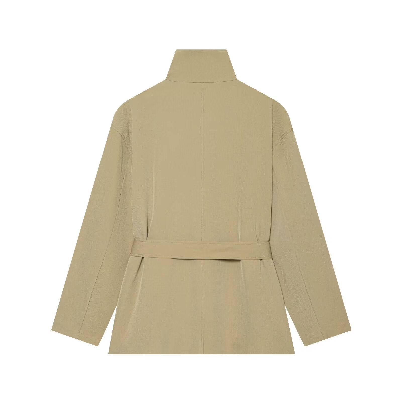Women's with belt loose stand collar windbreaker Coat