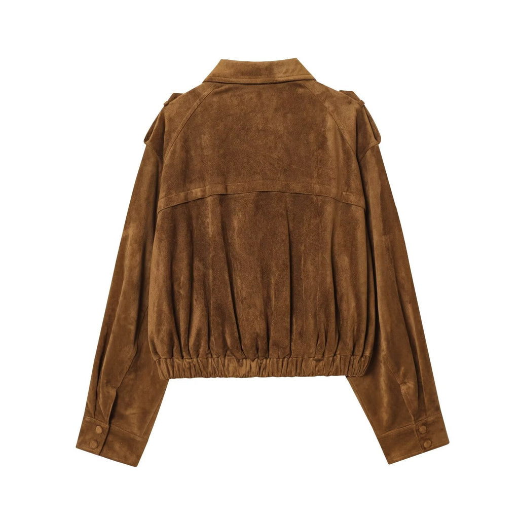 Women's 2025 new fashion casual Lapel suede Leather jacket Coat