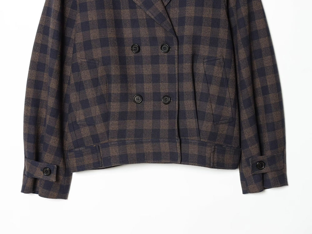 Women's casual double breasted plaid Coat
