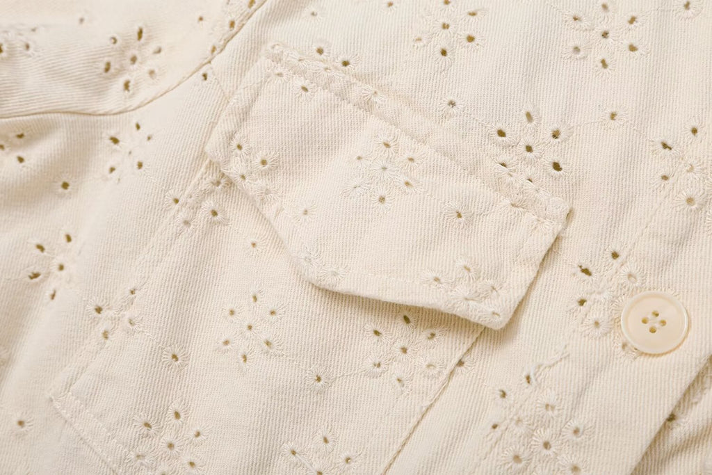 Women's flip pocket decoration hollow jacket Coat