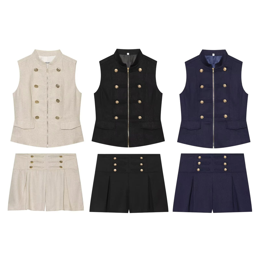 suit Women's 2 pieces rope knot decoration slim vest+shorts