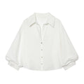 Women's linen blended bubble sleeve shirt