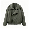 Women's loose Lapel Faux Leather suede jacket Coat