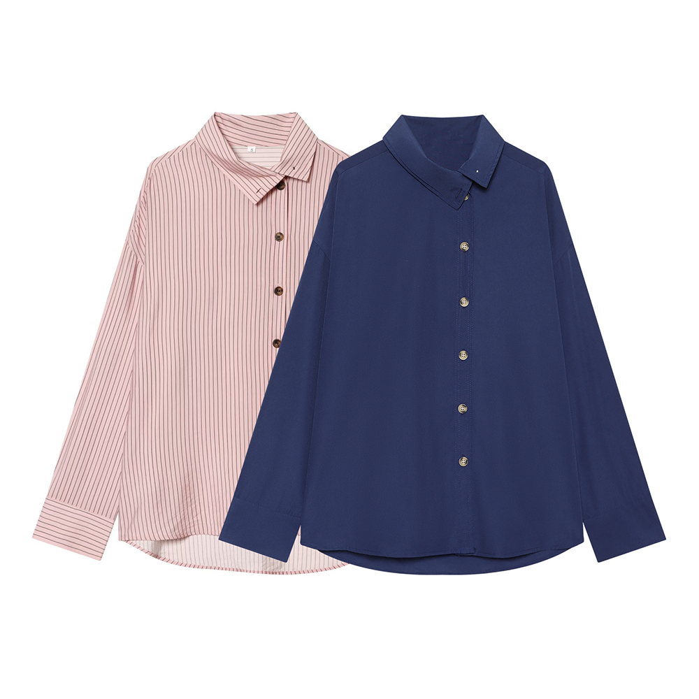 Women's loose striped high neck shirt