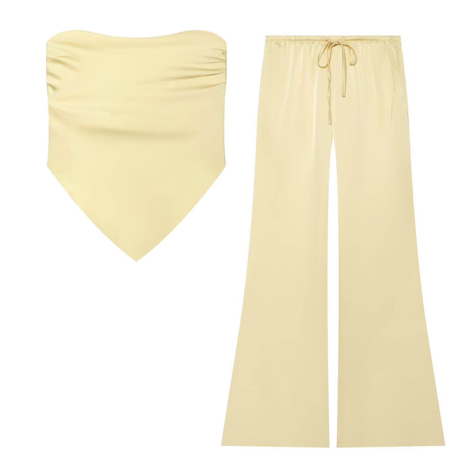 suit Women's 2 pieces satin textured strapless top+polka dot pants