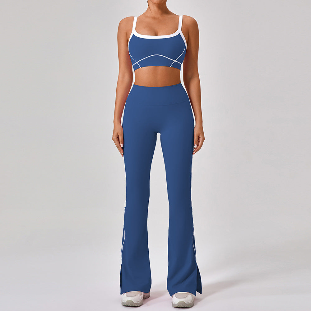 Women's new nude tight outdoor sports bra contrast suit