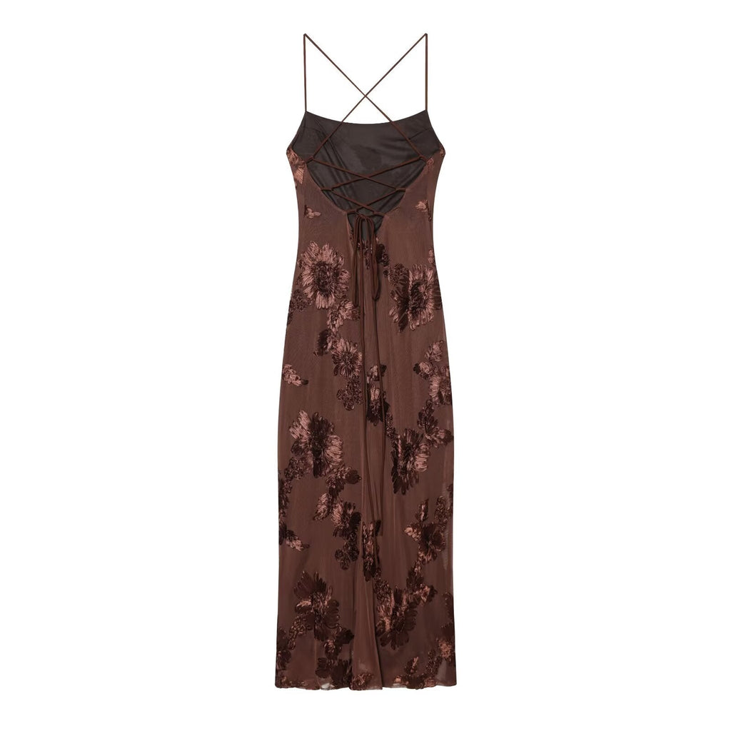 Women's embroidered floral backless MIDI dress