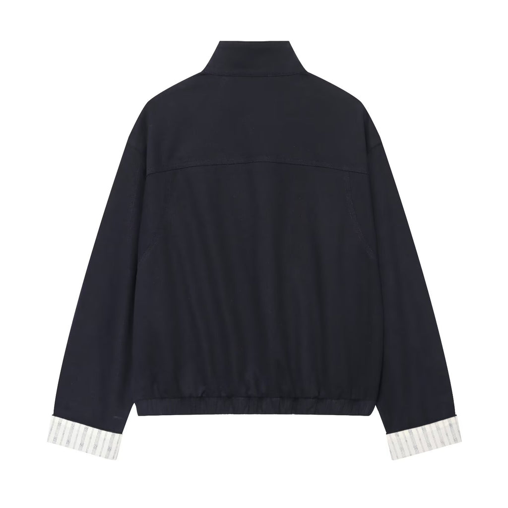 Women's casual patchwork retro stand collar jacket