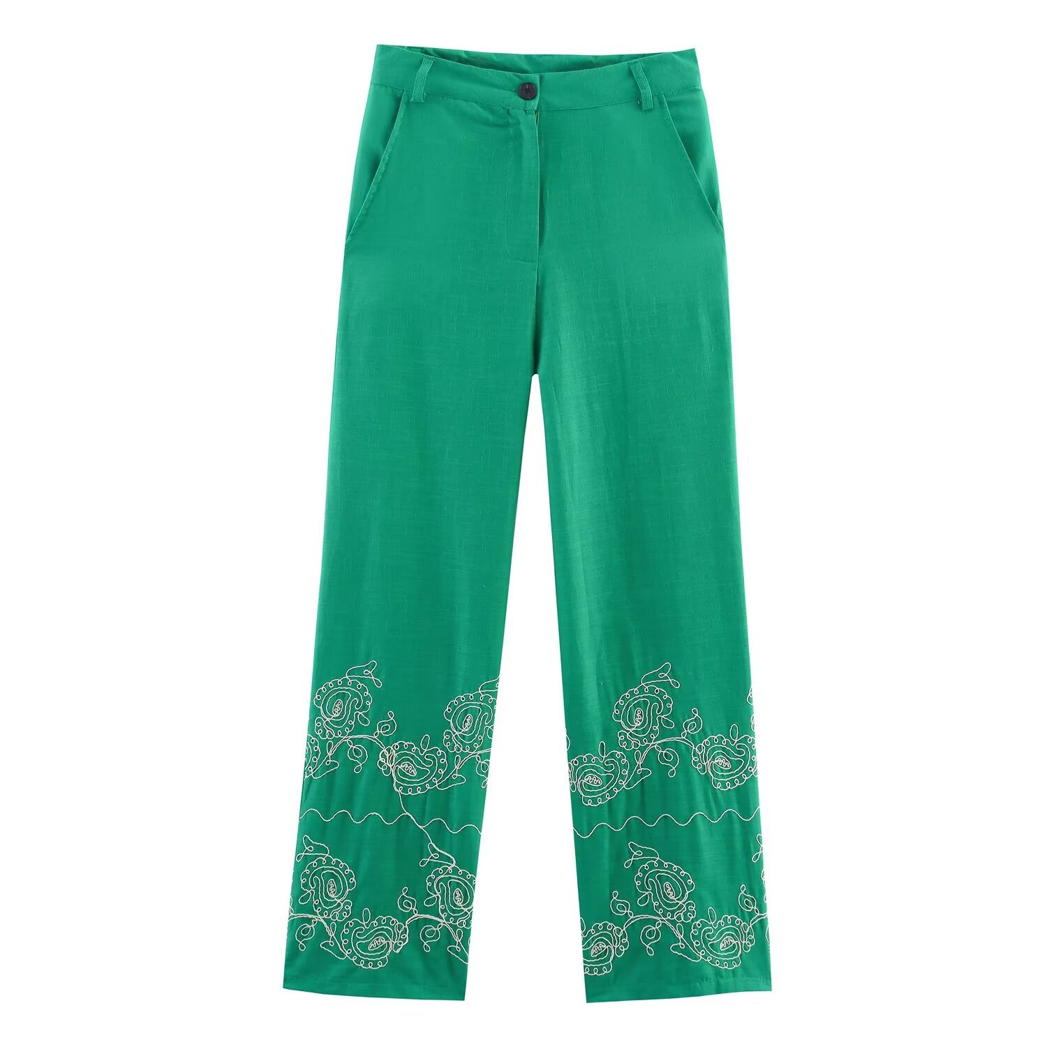 Women's casual embroidered wide leg pants