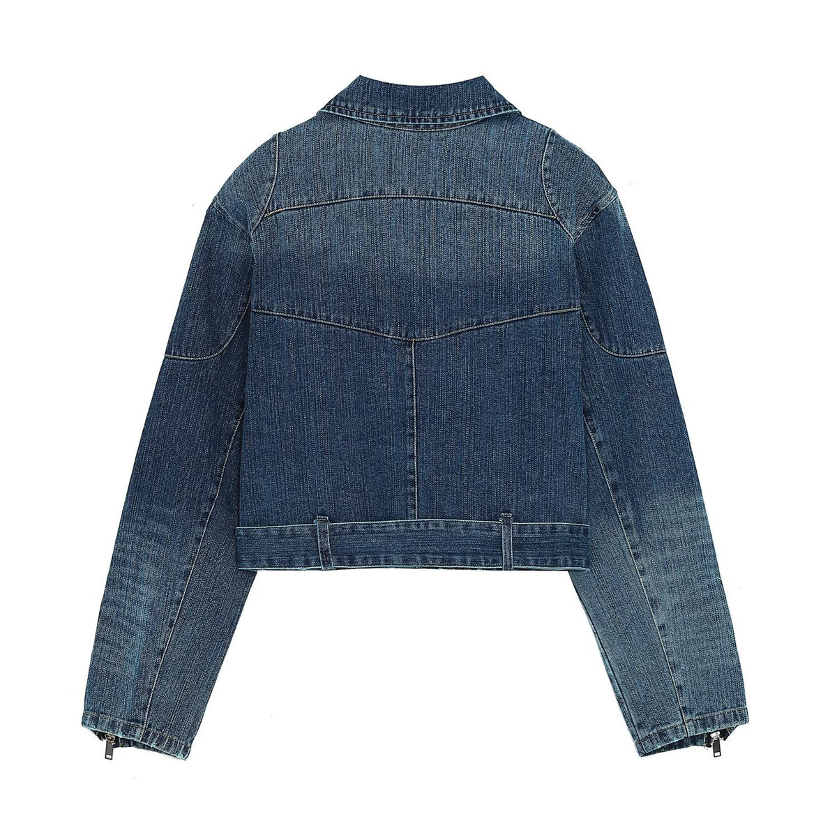 Women's belt decoration denim motorcycle style jacket Coat
