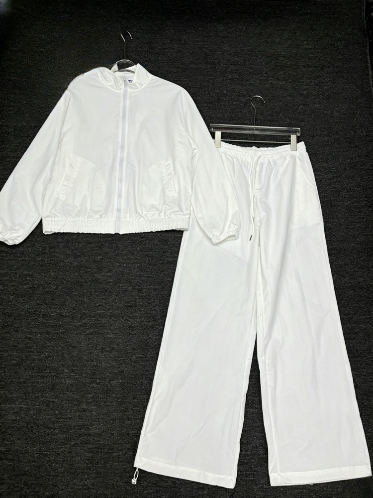 Women's new short stand-up collar zipper coat drawstring wide-leg pants