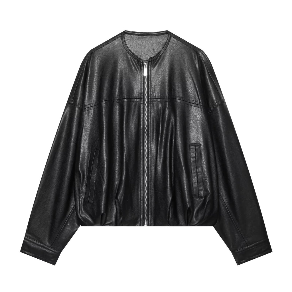 Women's Leather Effect Puff Sleeve Pilot Jacket Coat