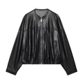 Women's Leather Effect Puff Sleeve Pilot Jacket Coat