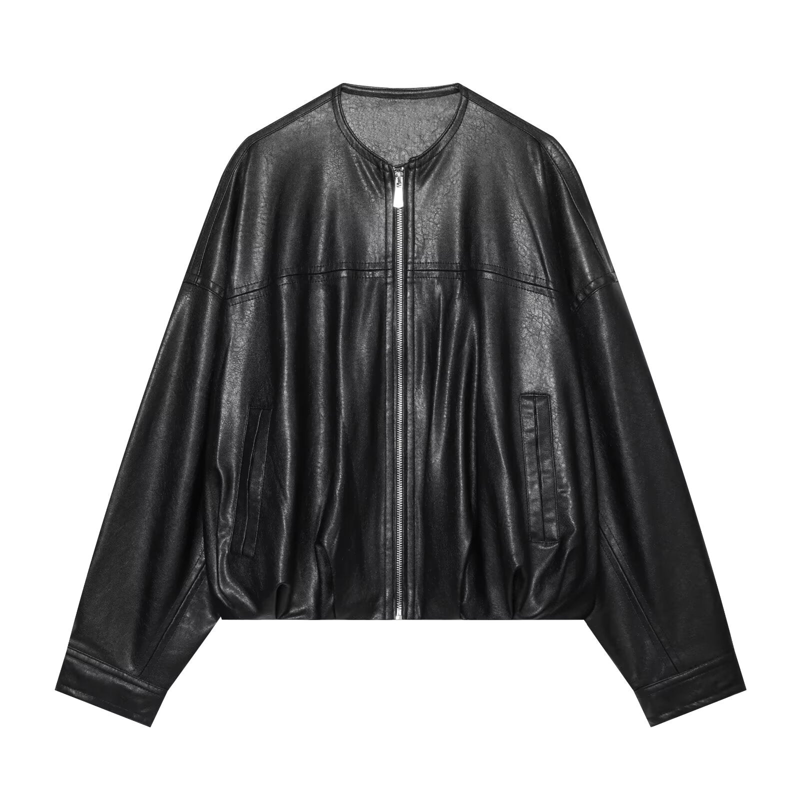Women's Leather Effect Puff Sleeve Pilot Jacket Coat